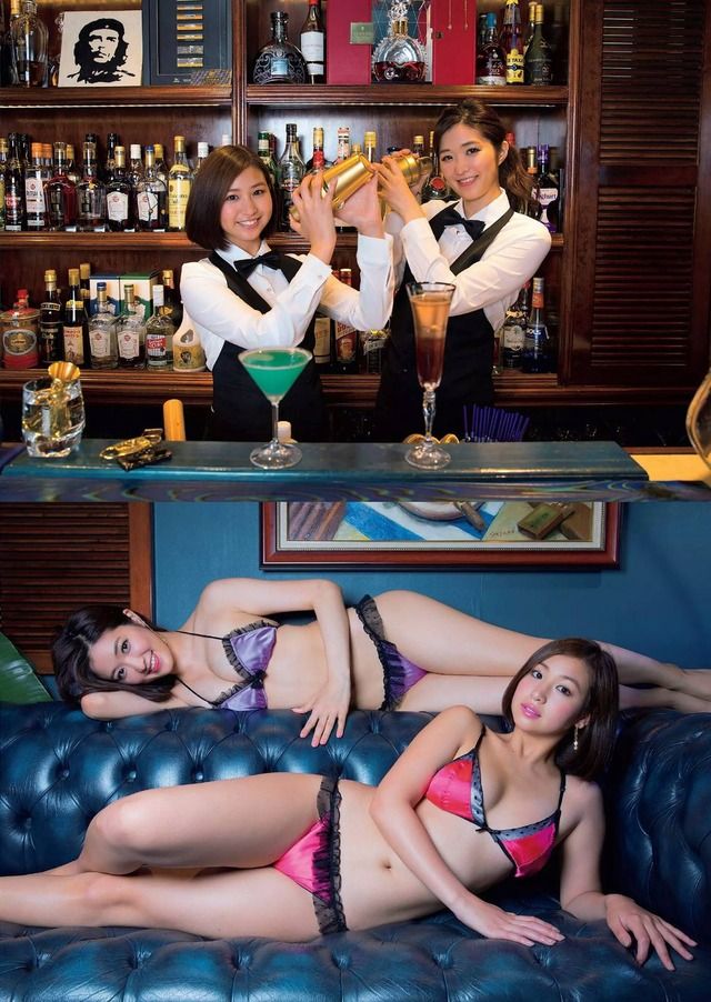 【ようこそ、魅惑のBARカウンターへ】グラビアアイドル・葉加瀬マイ(30)と佐山彩香(24)の週刊誌水着画像